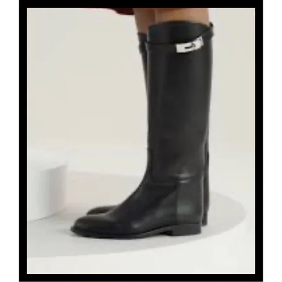 Black Knee-High rain Boots - Picture 1 of 16